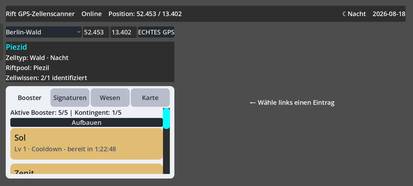 Dev-Build: Booster-Übersicht
